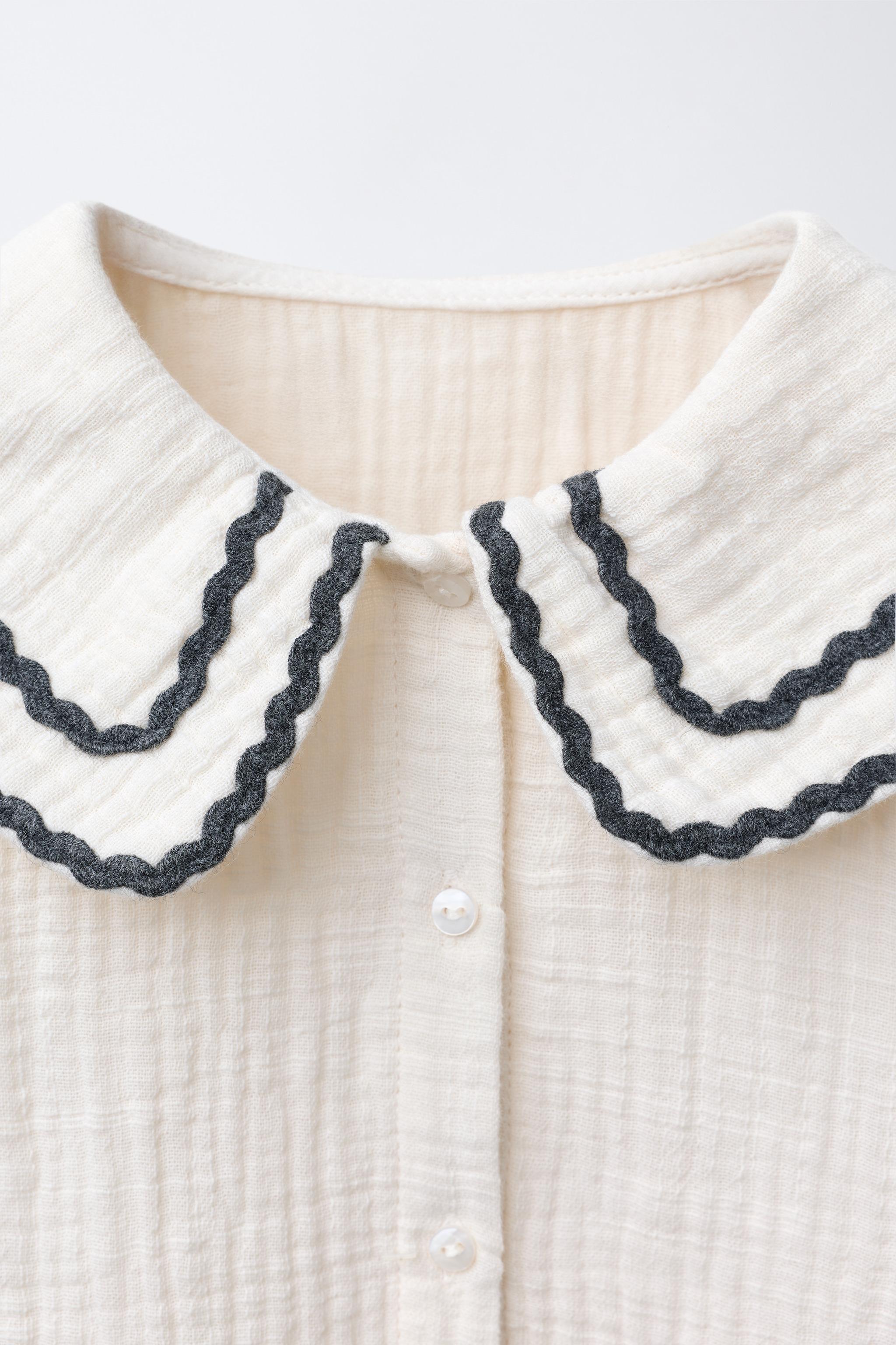 CONTRASTING SCALLOPED TEXTURED SHIRT